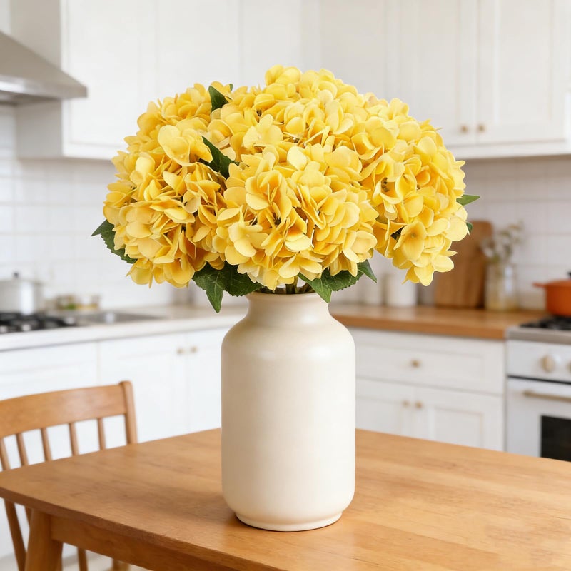 Kimura's Cabin 6pcs Yellow Fake Flowers Faux Hydrangea Flower Artificial Silk Hydrangeas Bouquets with Stems for Home Wedding Baby Shower Birthday Party Festive Decoration (Yellow) - Image 3